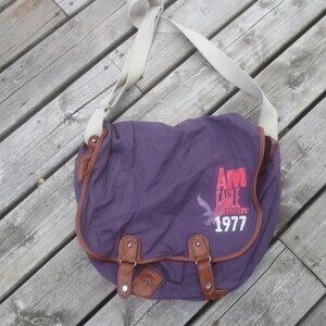 Vintage American Eagle 16" Cotton Canvas Purple Messenger Bag.